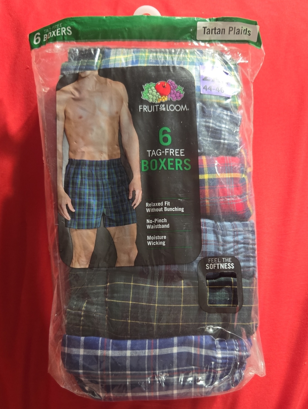 Fruit of the Loom Men's Tartan Plaid Woven Boxers - Red, Green, Blue, 2XL